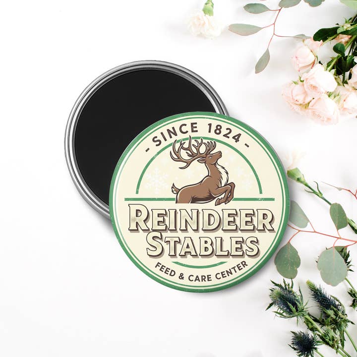 All Things Cherrie - Wholesale Magnet - Vintage Christmas Magnet Reindeer Stables