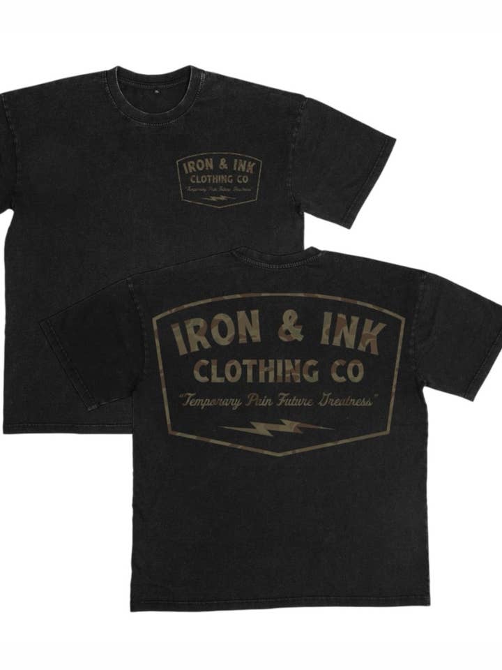 Nuova stampa mimetica "OG logo" - nero lavaggio acido per la vendita all'ingrosso da parte di Iron And Ink Clothing Co