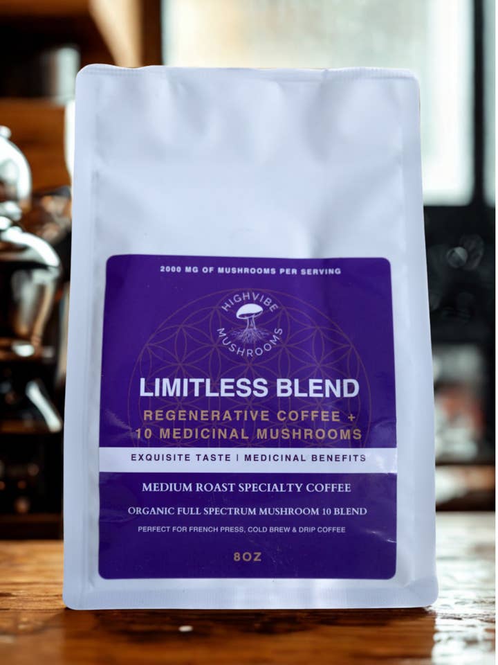 LIMITLESS Blend Regenerative Coffee + 10 Medicinal Mushrooms-8oz for wholesale by HighVibe Mushrooms