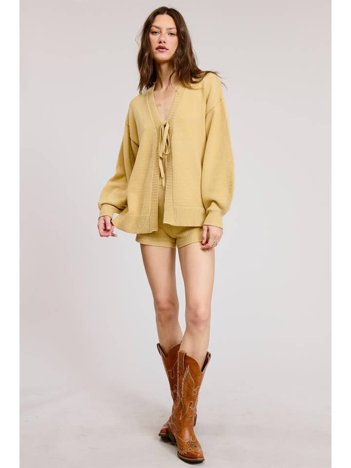 Mimosa - Wholesale Lounge Set - Women's - Self Tie Knit Cardigan and Shorts Lounge Set14