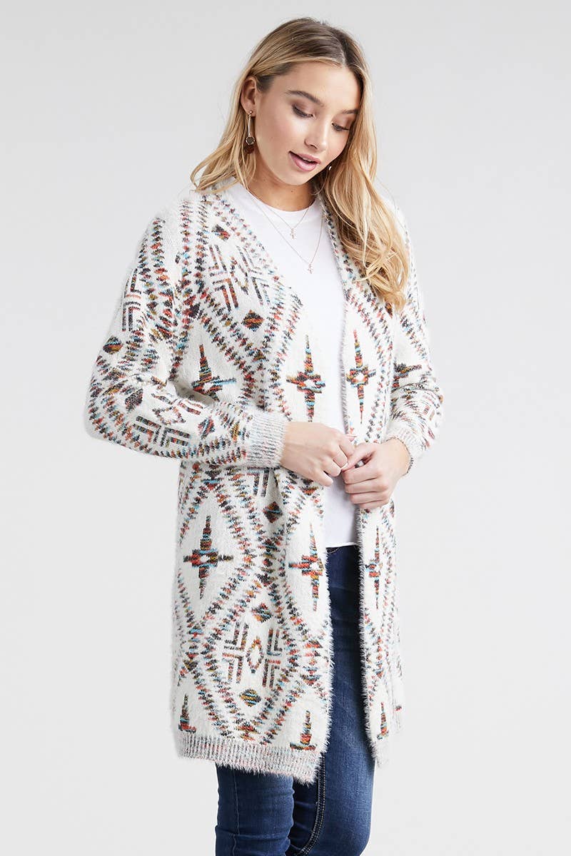 Oceanus Apparel - Wholesale Cardigan – Women’s - OUG10209 Abstract print long knit cardigan sweater4