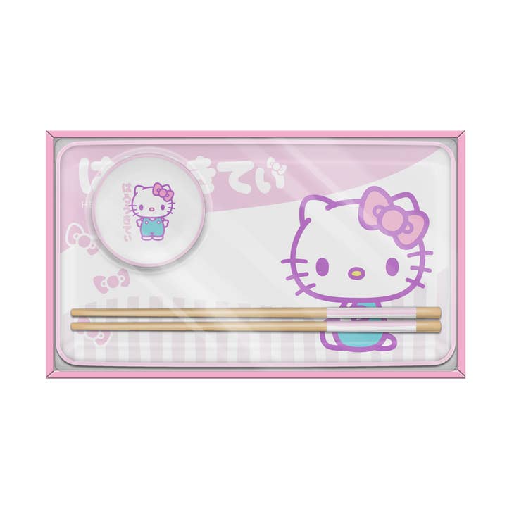 Ensemble de 3 sushis en céramique Hello Kitty Tokyo à rayures roses en boîte pour la vente par Silver Buffalo