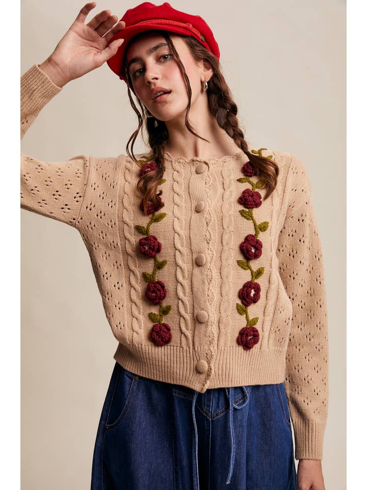 Listicle - Wholesale Cardigan - Women's - Handmade Crochet Flower Cardigan LSW098612