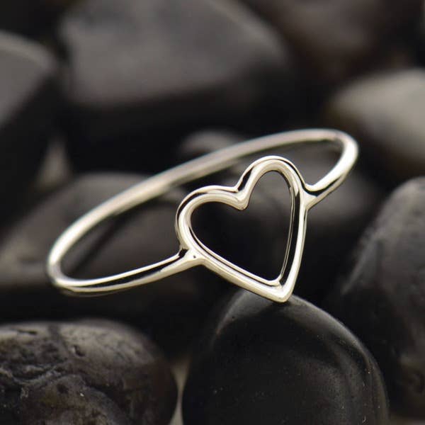 Nina Designs - Wholesale Band/Stacked Ring - Sterling Silver Open Heart Ring