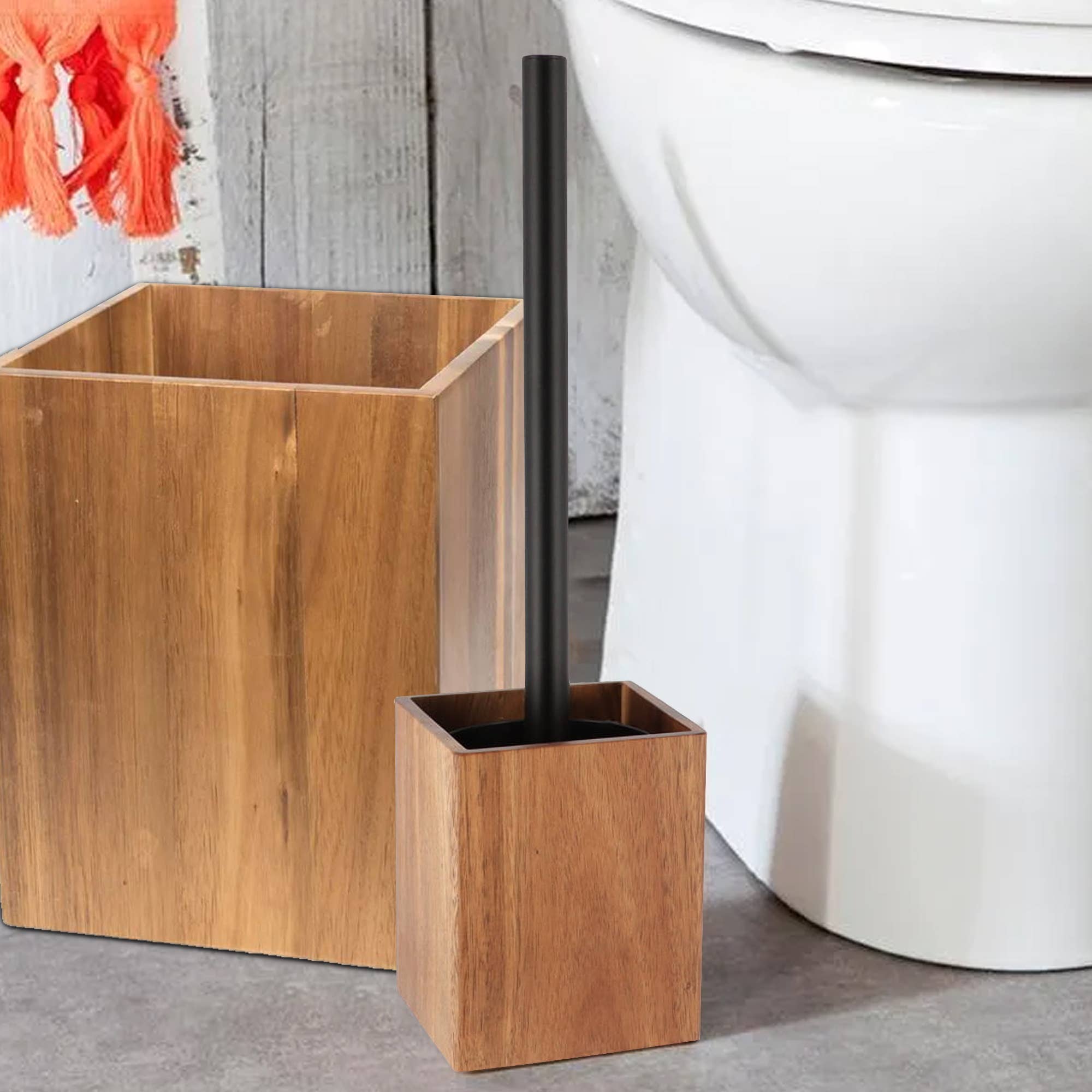 Evideco French Home Goods - Vente Poubelle de salle de bain - Corbeille à papier carrée Acacia 2 gallons (7,5 litres)8