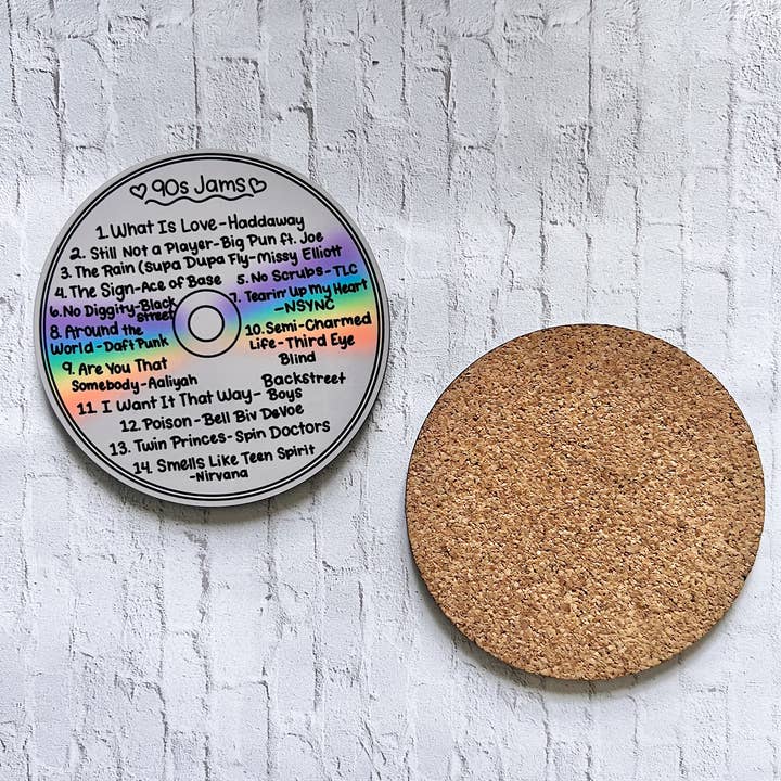 Siyo Boutique - Wholesale Coasters - 90s Jams Coaster - Nostalgic Mixtape CD Cork Coaster1