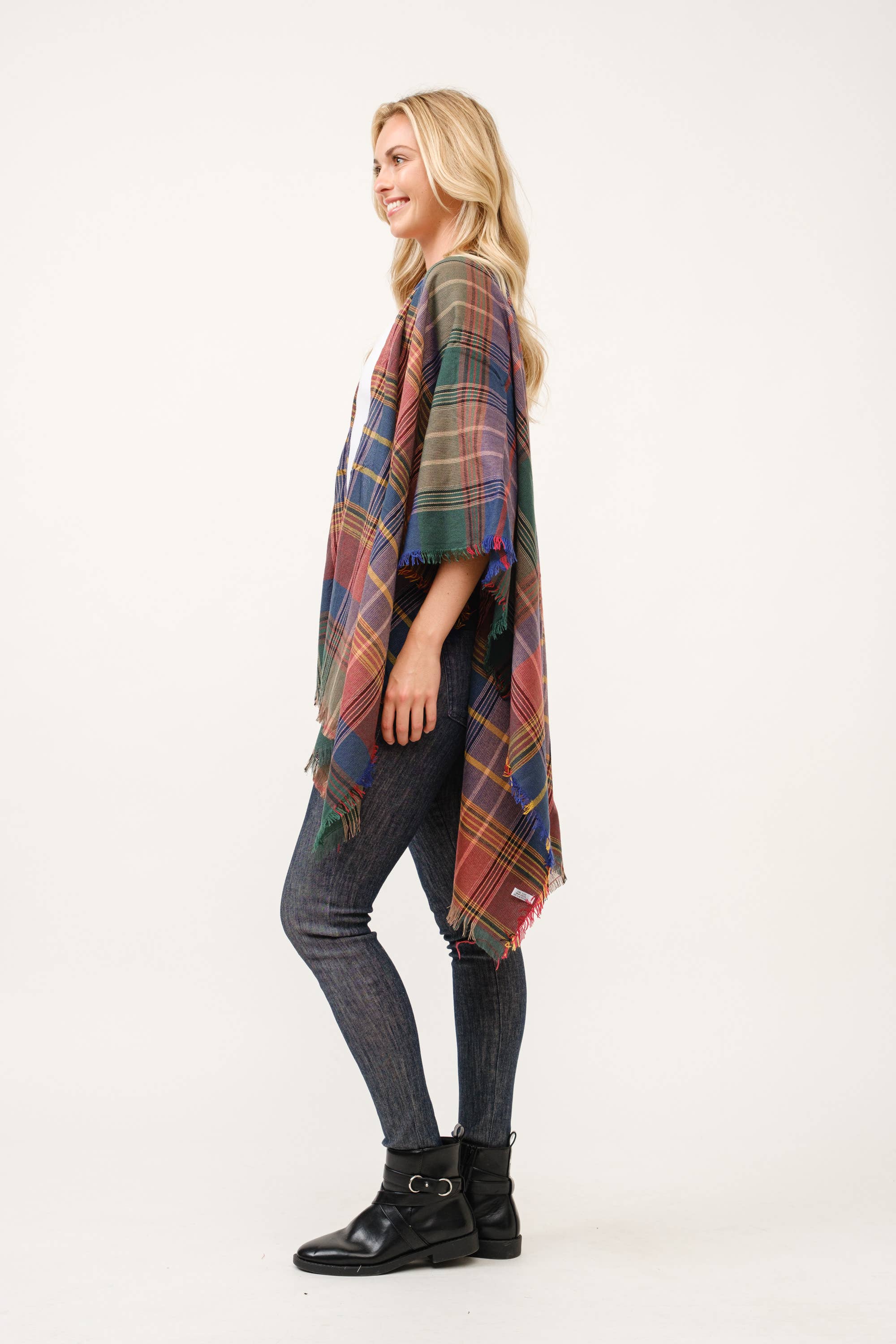 Raj Trading & Imports (USA) Inc. - Wholesale Kimono - Women's - Autumn Plaid Fringe Poncho Kimono Ruana12