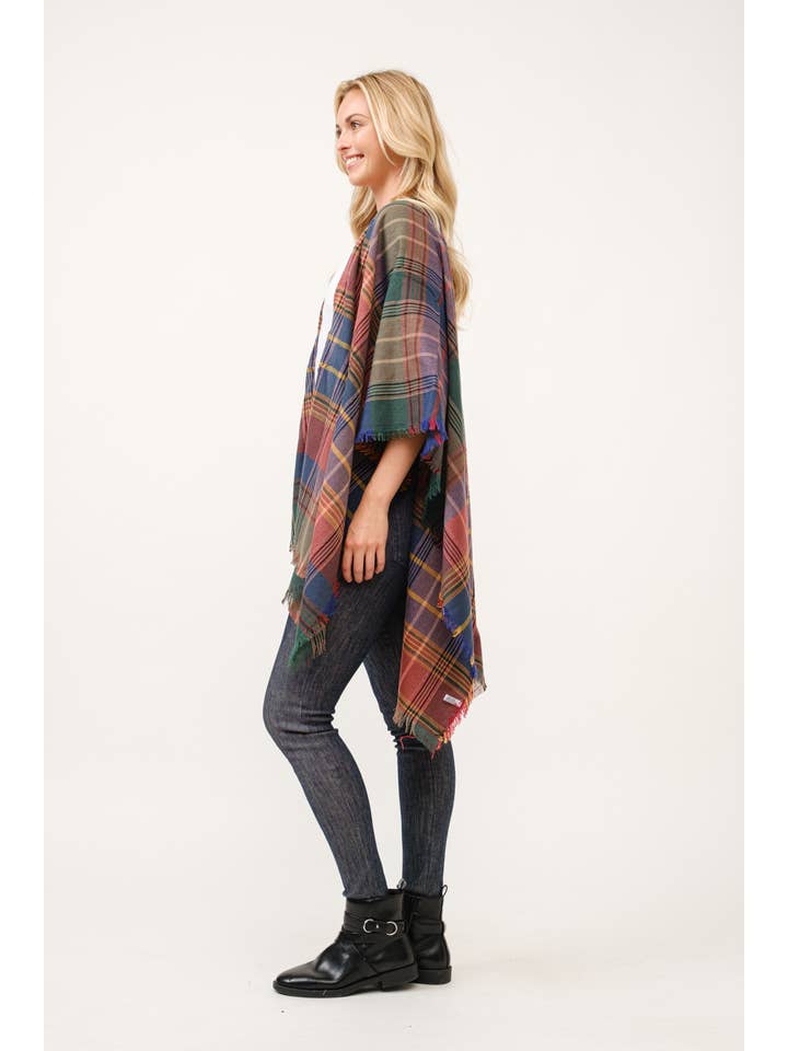 Raj Trading & Imports (USA) Inc. - Wholesale Kimono - Women's - Autumn Plaid Fringe Poncho Kimono Ruana12