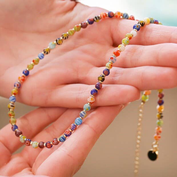 Lisa Angel - Wholesale Beaded/pearl necklace - Colourful Mixed Beads Necklace in Gold2