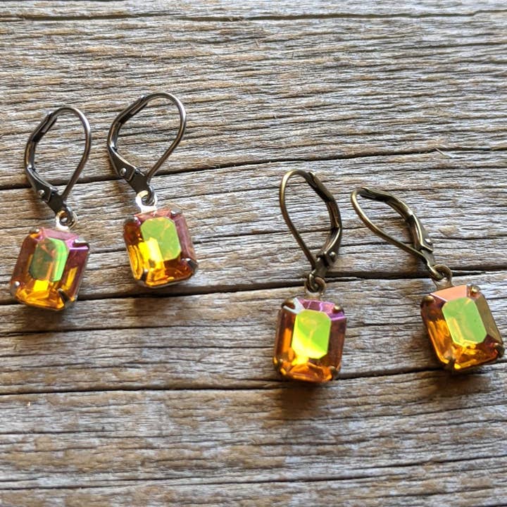 Orange Topaz AB Vintage Glass Rhinestone Earrings for wholesale by Christine Stoll | Altered Relics