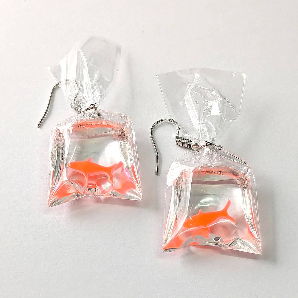 Stylish Jewelry Supply - Wholesale Dangle Earrings - Fish in a Bag Orange Goldfish Fish Resin Earrings8