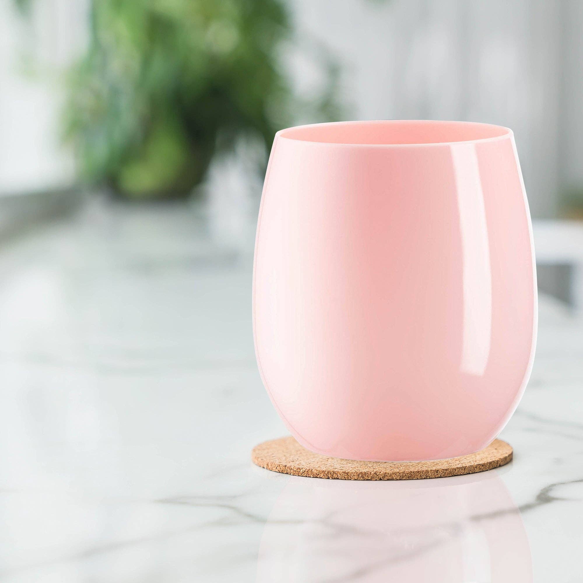 Smarty had a Party - Wholesale Wine Glass - 12 oz. Pink Elegant Stemless Plastic Wine Glasses - 16 pcs7