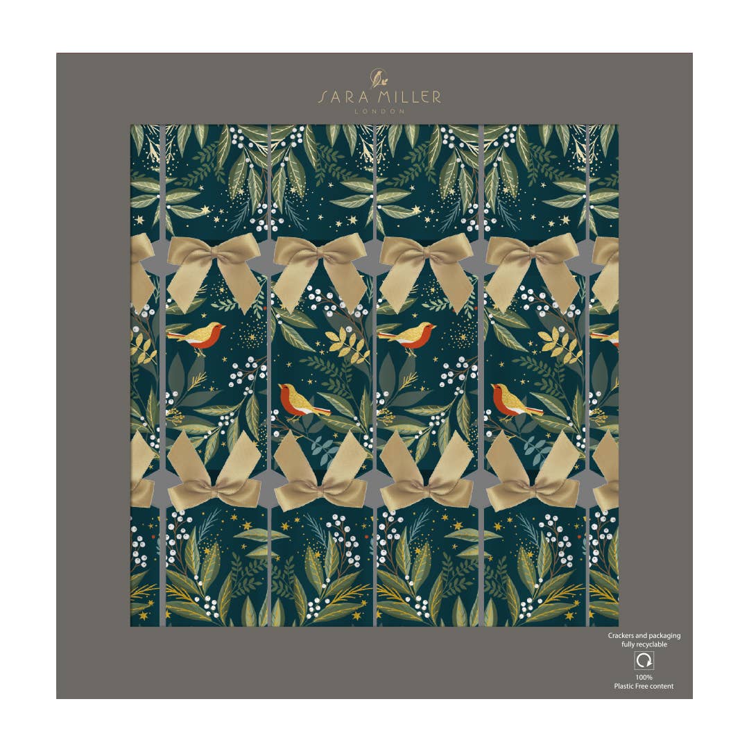 Penny Kennedy Ltd – wholesale Christmas decoration – Sara Miller 13" Christmas Crackers Luxury Green Robins Eco1
