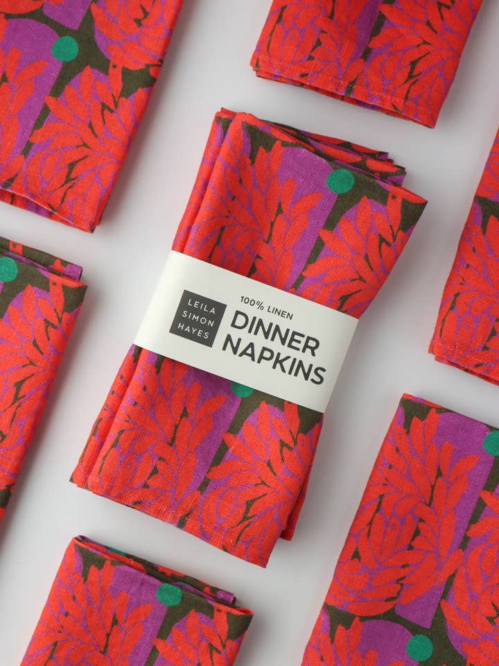Murmuration linen napkin, red, SET OF 4 for wholesale by Leila Simon Hayes
