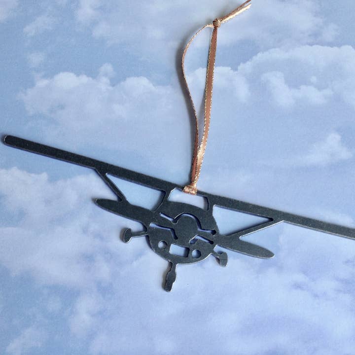 Single Prop Airplane Ornament, Front View for wholesale by Burke Metal Work