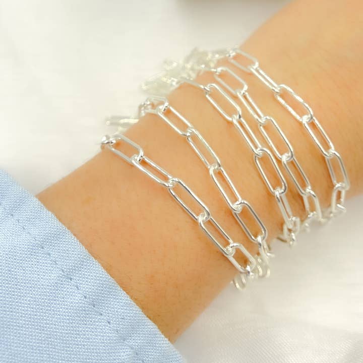 V6SS. Gliederkette aus Sterlingsilber mit glatten Papierclip-Gliedern für den Großhandel von Jewels & Chains