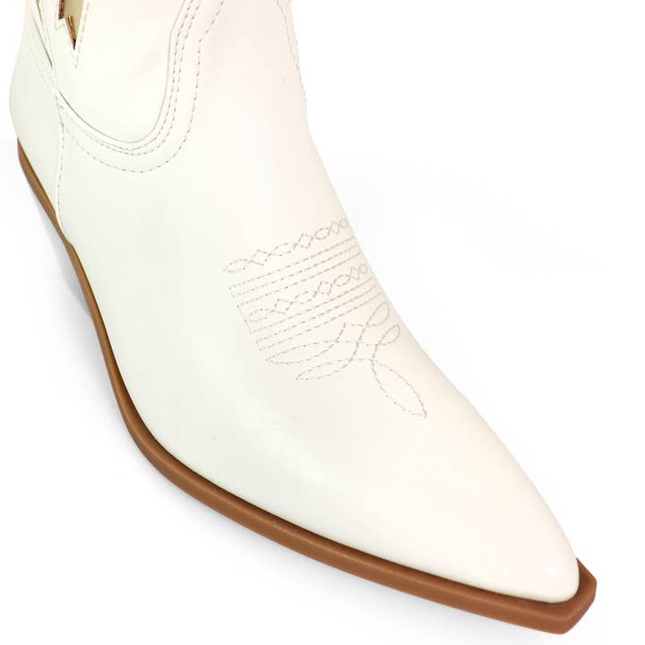 TRUETT-1 WESTERN COWBOY BOOTIE W/ BOW DETAIL WHITE for wholesale on Faire2