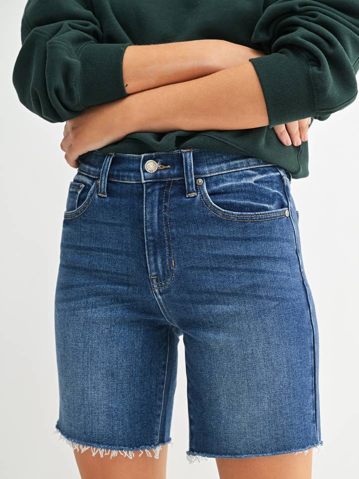 JBD - Wholesale Shorts - Women's - DH824 - DK - Scissor Cut Longer Length Short0