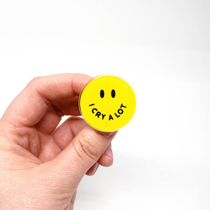 I Cry A Lot Mental Health ACRYLIC PIN for wholesale by Coffee Cups & Curiosities