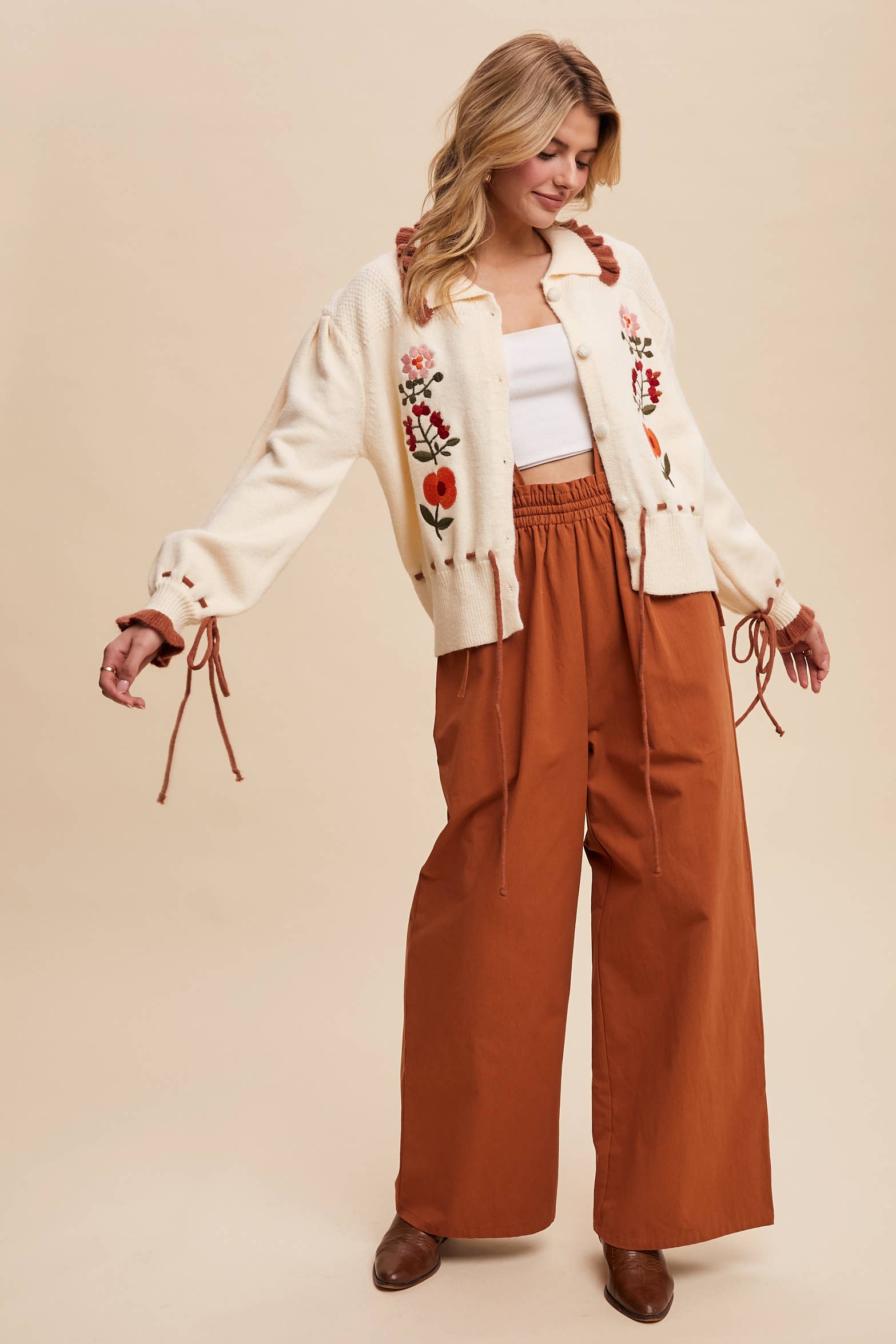 Listicle - Wholesale Cardigan - Women's - Floral Embroidered Knit Cardigan Sweater21