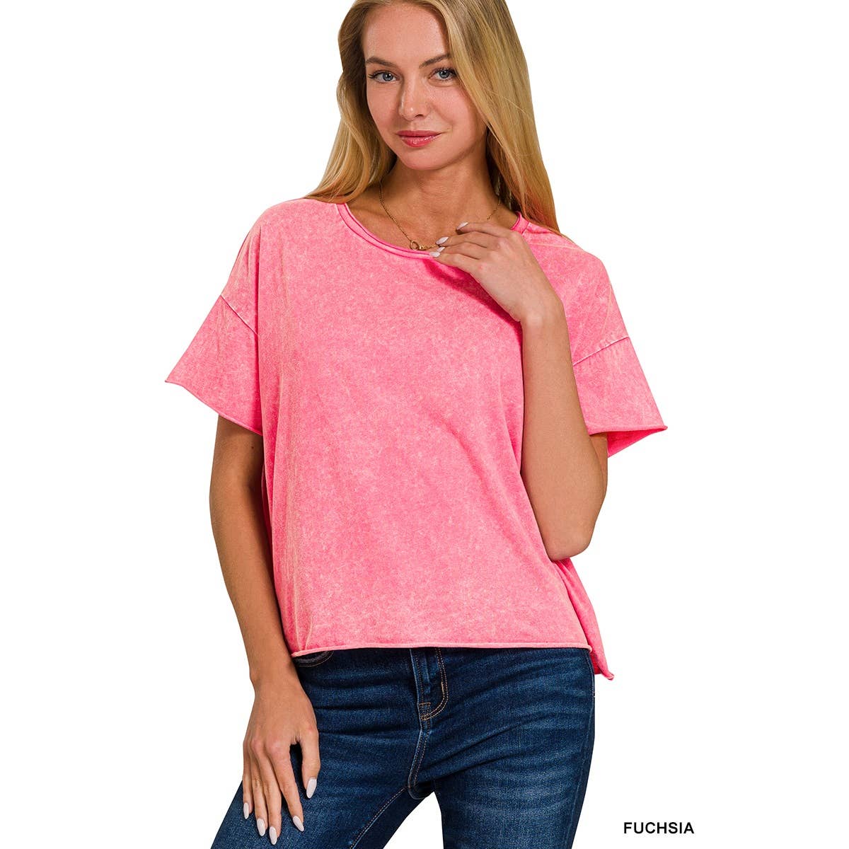 Apolline – Großhandel T-Shirt – Damen – Apolline Acid Wash Crop-Top mit kurzen Ärmeln und rohen Kanten8