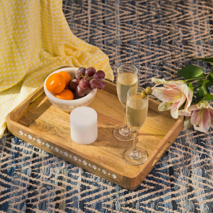 Mela Artisans - Wholesale Decorative Tray - Artisan's Grace Carved Wooden Large Tray