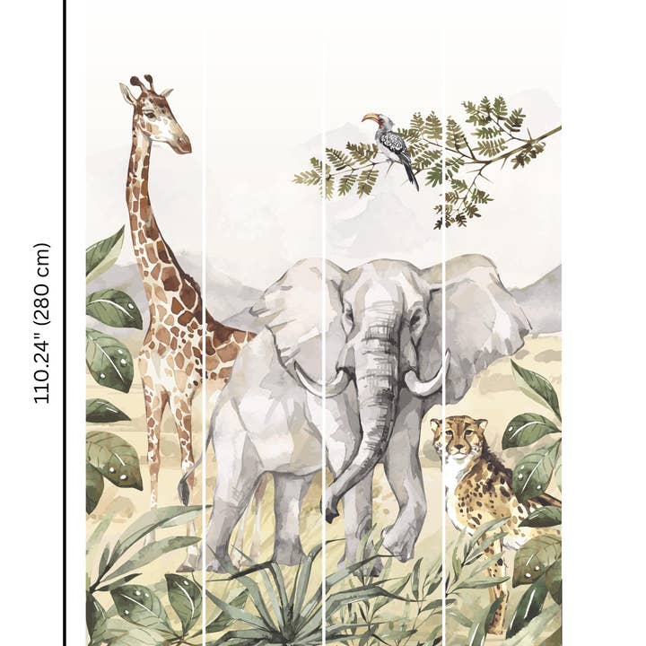 Walloha - Vente Décoration murale – enfant et bébé - Papier peint animalier - SAFARI ADVENTURE - Behang kinderkamer1