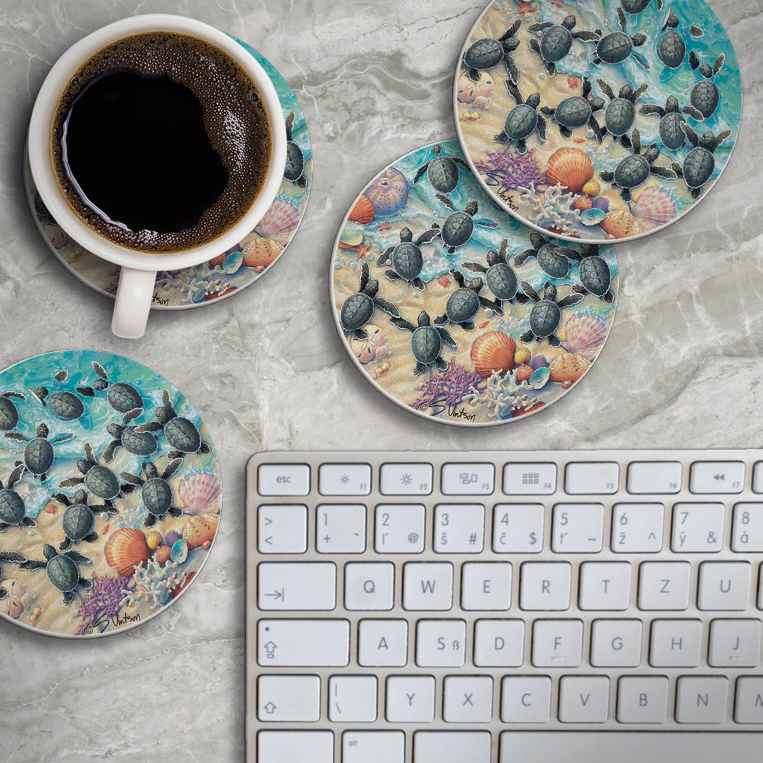 CounterArt/Highland Home/Thirstystone/CoasterStone - Venta al por mayor Posavasos - Posavasos redondos con piedras absorbentes, de Turtle Hatchlings5