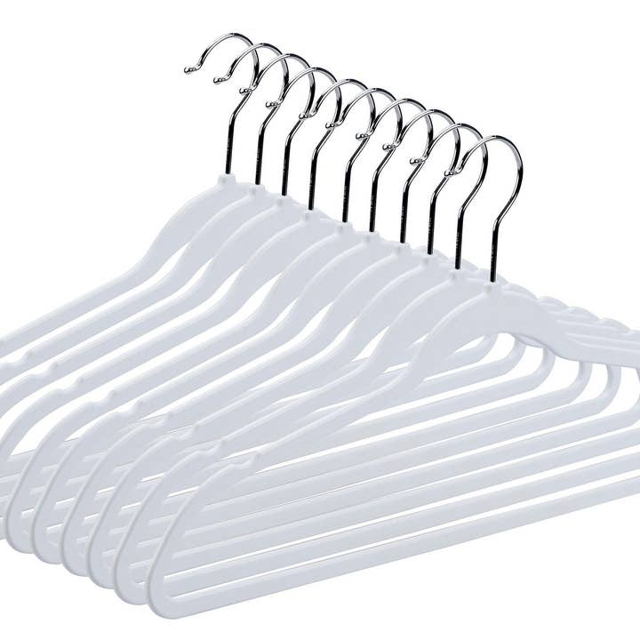 PL014 - Platzsparende Kleiderbügel aus Kunststoff - Weiß - 200 Stück für den Großhandel von Quality Hangers
