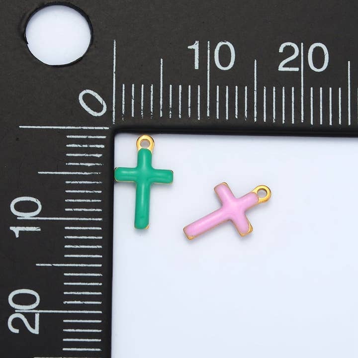 Aim Eternal - Wholesale Individual Charm/Pendant - Stainless Steel Pink, Green, White Enamel Mini Cross Charm | P10203
