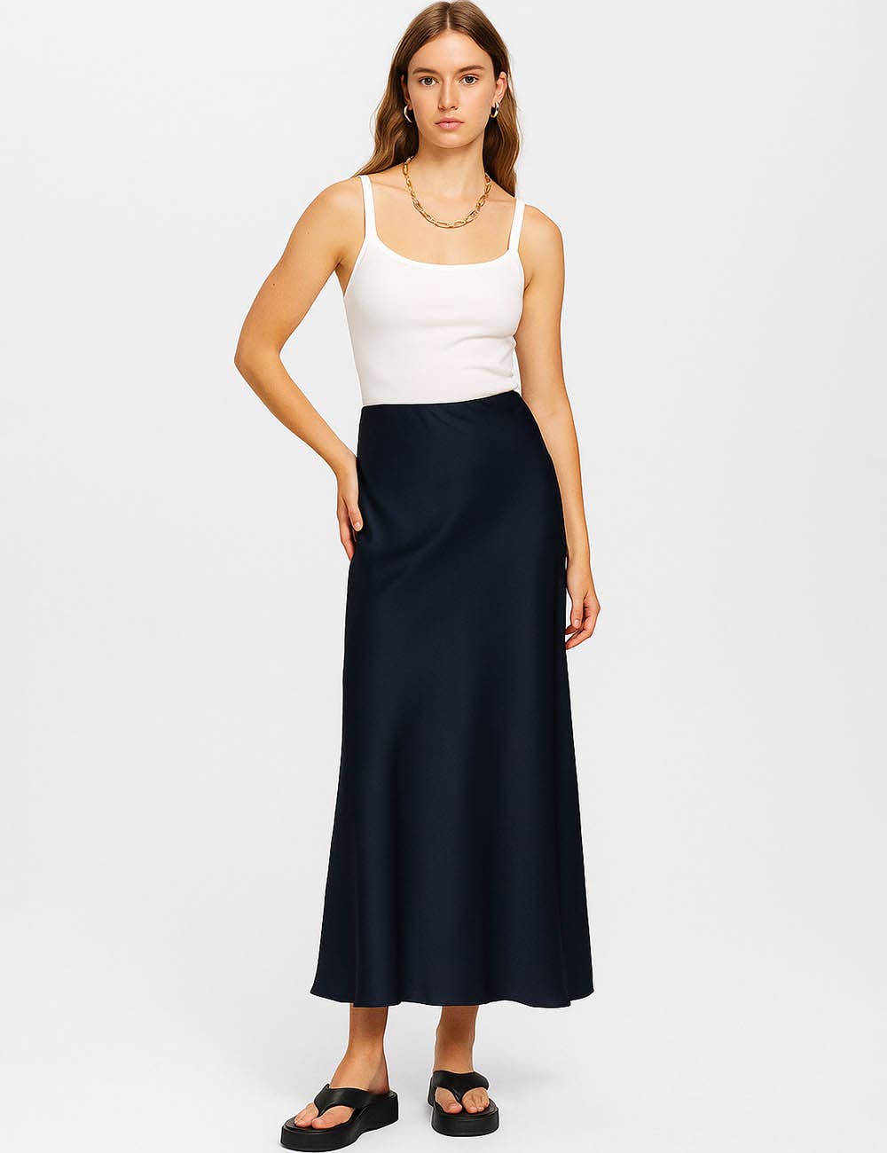 Sweetkama – wholesale Skirt – Women’s – Ladies Solid Color Satin Midi Skirt 55155