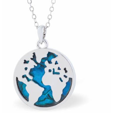 Natuurlijke Paua Schelp Wereldbol Ketting, Rhodium Geplateerd voor wholesale door Byzantium Collection Ltd