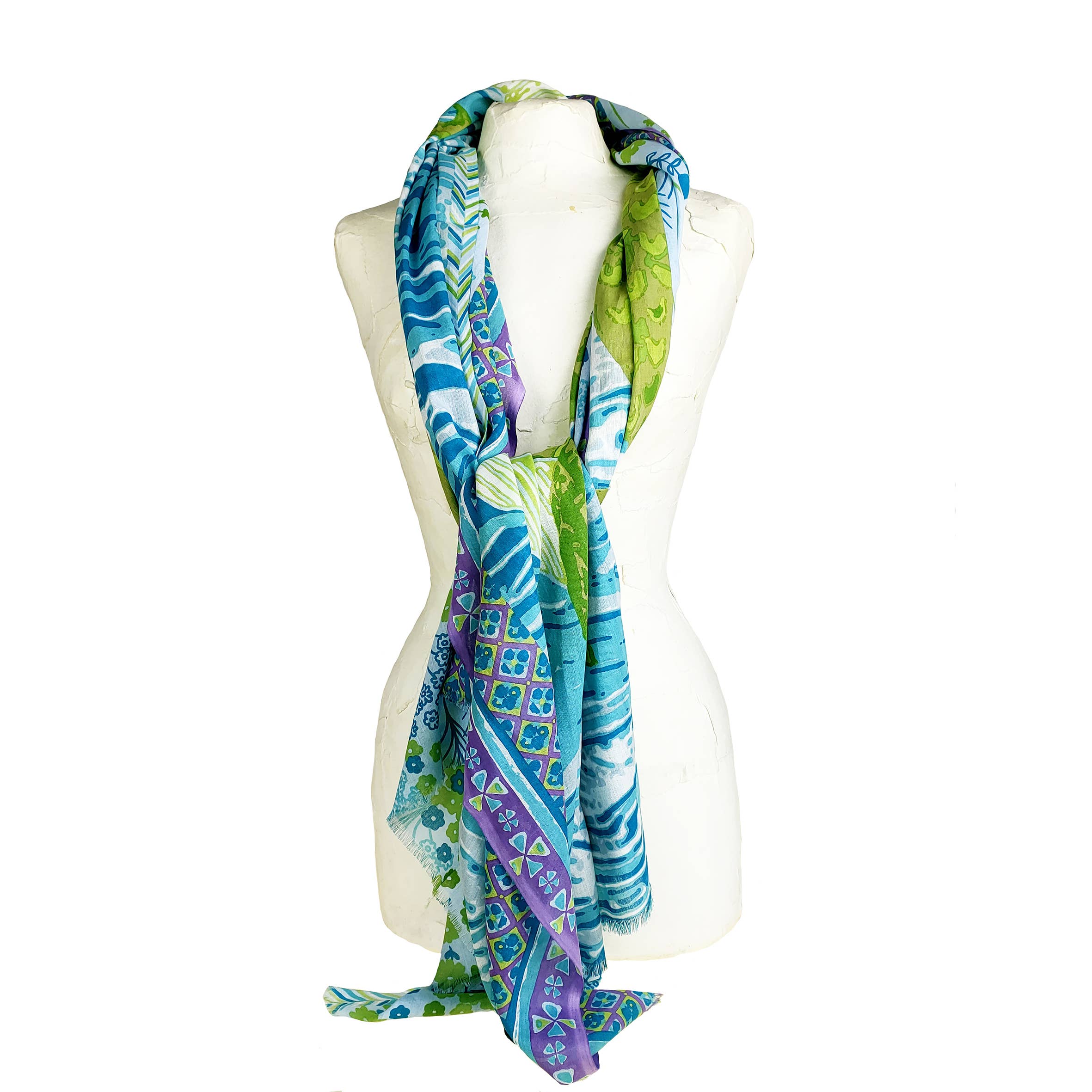 Supplement D'AM - Wholesale Scarf - Women's - Crocodile, flowers, and pastel water patterned cotton pareo stole6
