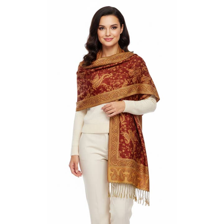 SERENITA - Wholesale Scarf - Women's - Jacquard Line Paisley Pashmina Scarf Reversible Shawl Wrap4