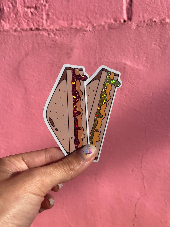 Peanut Butter & Jelly Sandwich Glitter Sticker for wholesale by Captains Corner Store