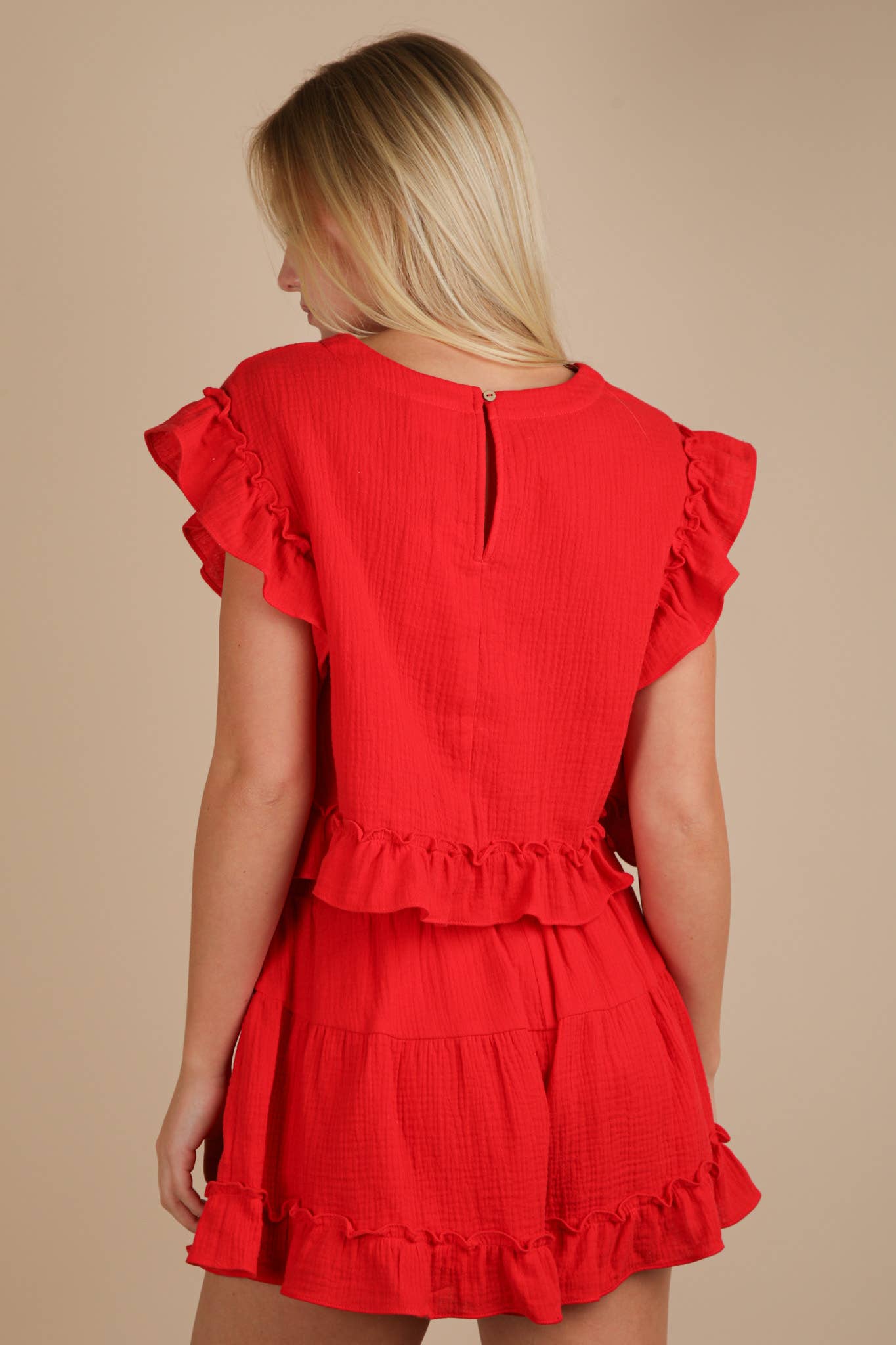 VERY J - Wholesale Top & Short Set (NOT Loungewear) - Women's - NT12150SET-Ruffled Solid Woven Top & Shorts Set13