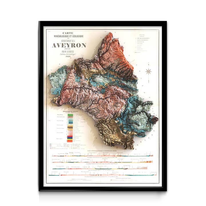 Carta geologica Aveyron 1858 per la vendita all'ingrosso da parte di Finke