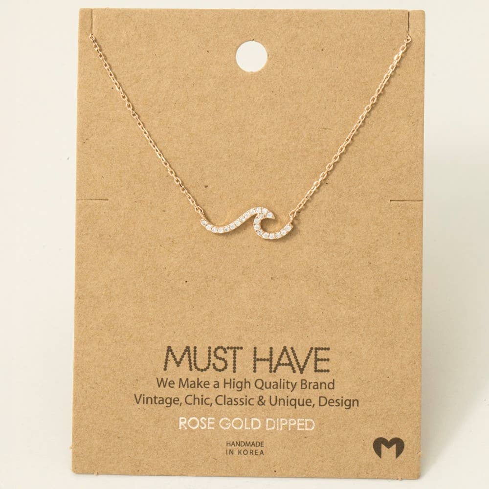 Fame Accessories - Wholesale Pendant/Charm Necklace - Gold Dipped Pave Wave Pendant Necklace4