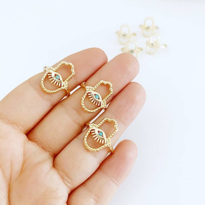 Evileyefavor - Wholesale Cocktail/Statement Ring - Hamsa Hand Ring, Evil Eye Ring, Adjustable Ring, Gold Ring, Lucky Evil Eye Ring3