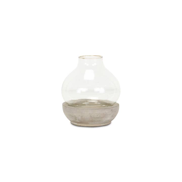Cheungs Home Decor - Wholesale Candle Holder - Round Hurricane Glass and Cement Candle Holder