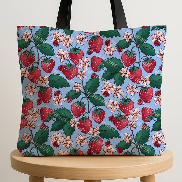 Bolso grande con cremallera de comida veraniega de fresas estilo cottagecore para venta al por mayor de The Geek Boutique