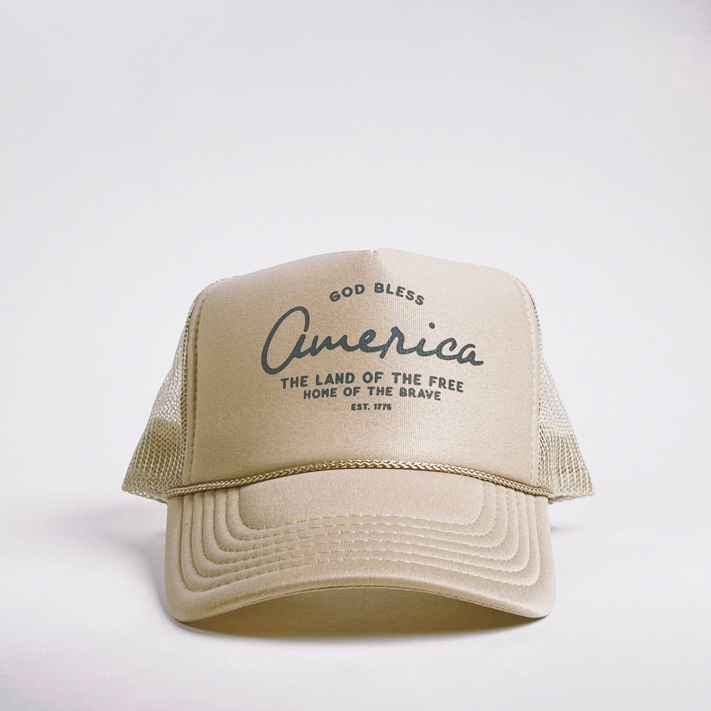 In God We Must - Wholesale Trucker Hat - Unisex - 'God Bless' Trucker Hat- Khaki2