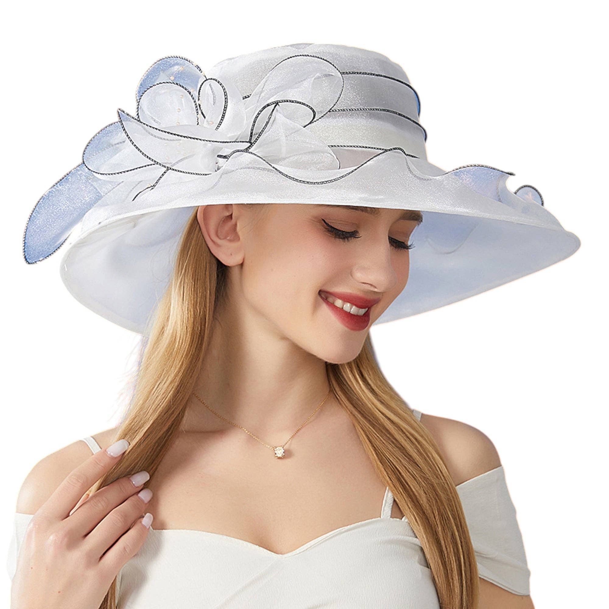 AK Brand - Wholesale Fascinator Hat - Women's - Wide Brim Organza Dress Hat with Sheer Ribbon Floral Design15
