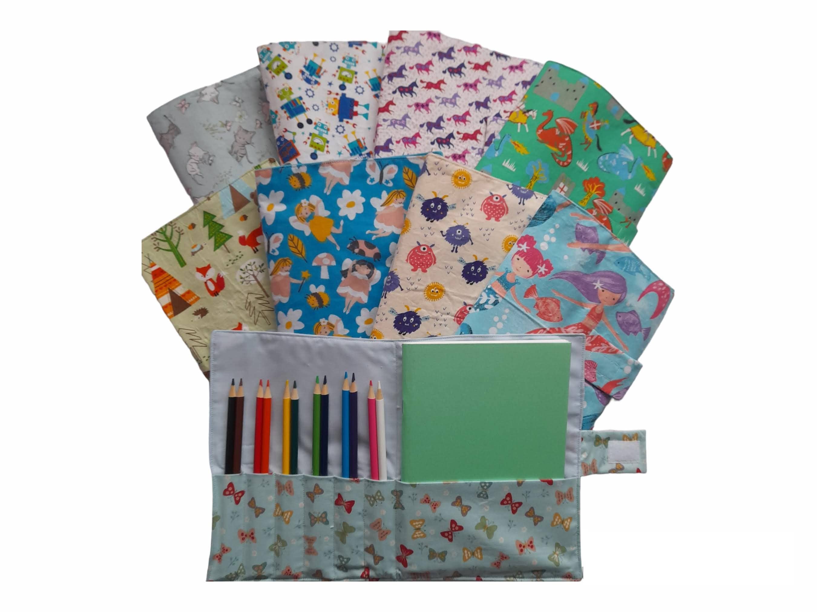 Handmade at Hazelwood - Wholesale Sketchbook/Sketchpad - Travel Art Folder with A5 sketchbook & 12 colouring pencils0