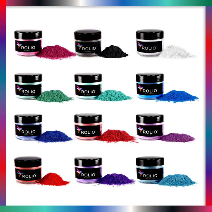 Mica Powder Northern Lights 12 Color Set - 10g Jars for wholesale by Rolio Pigments
