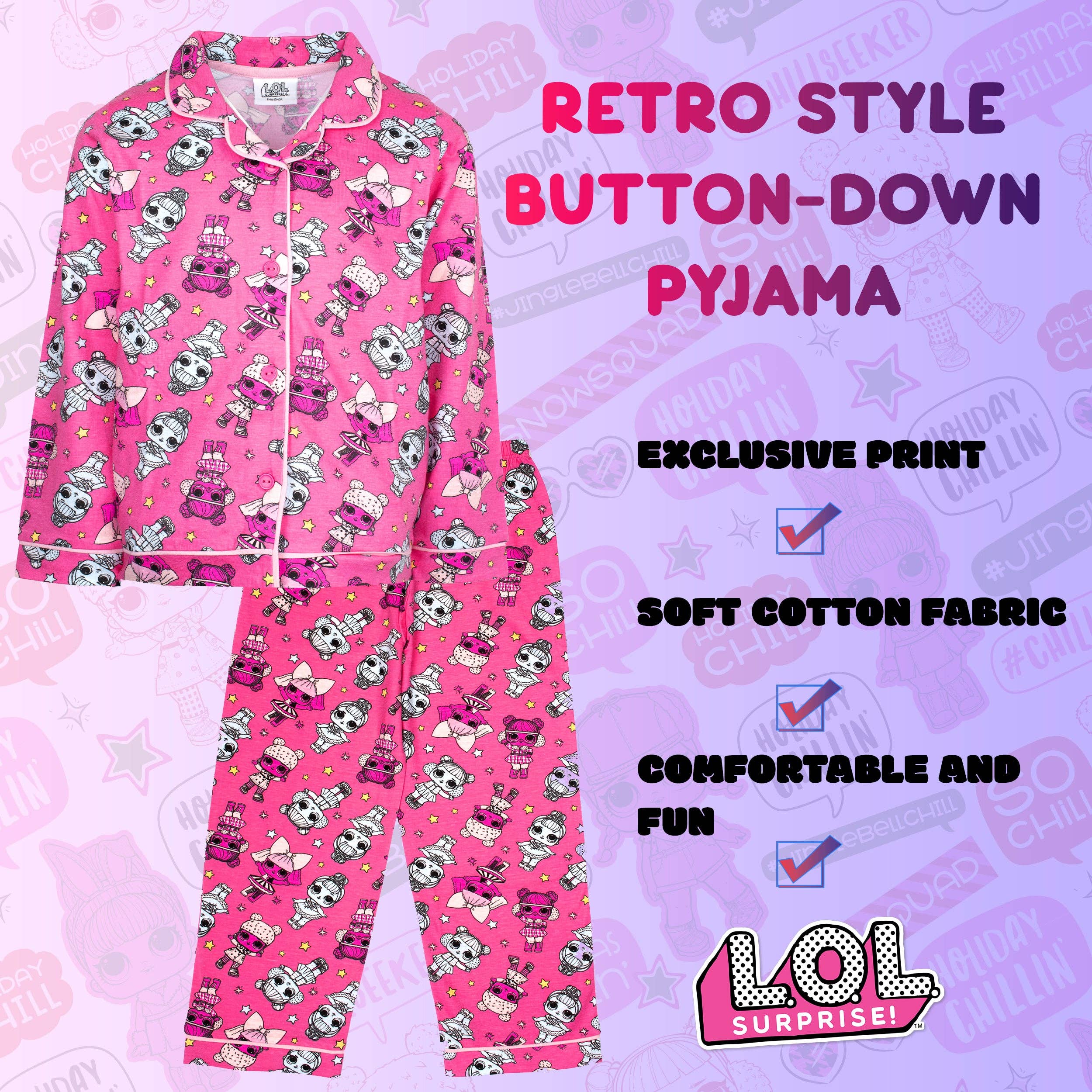 Fringoo Group Ltd – Conjunto de pijama - Crianças por atacado – LOL Pijama Rosa com Botões1