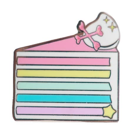 Rainbow Glitter Bones Cake Enamel Pin for wholesale by Glitter Bones Boutique