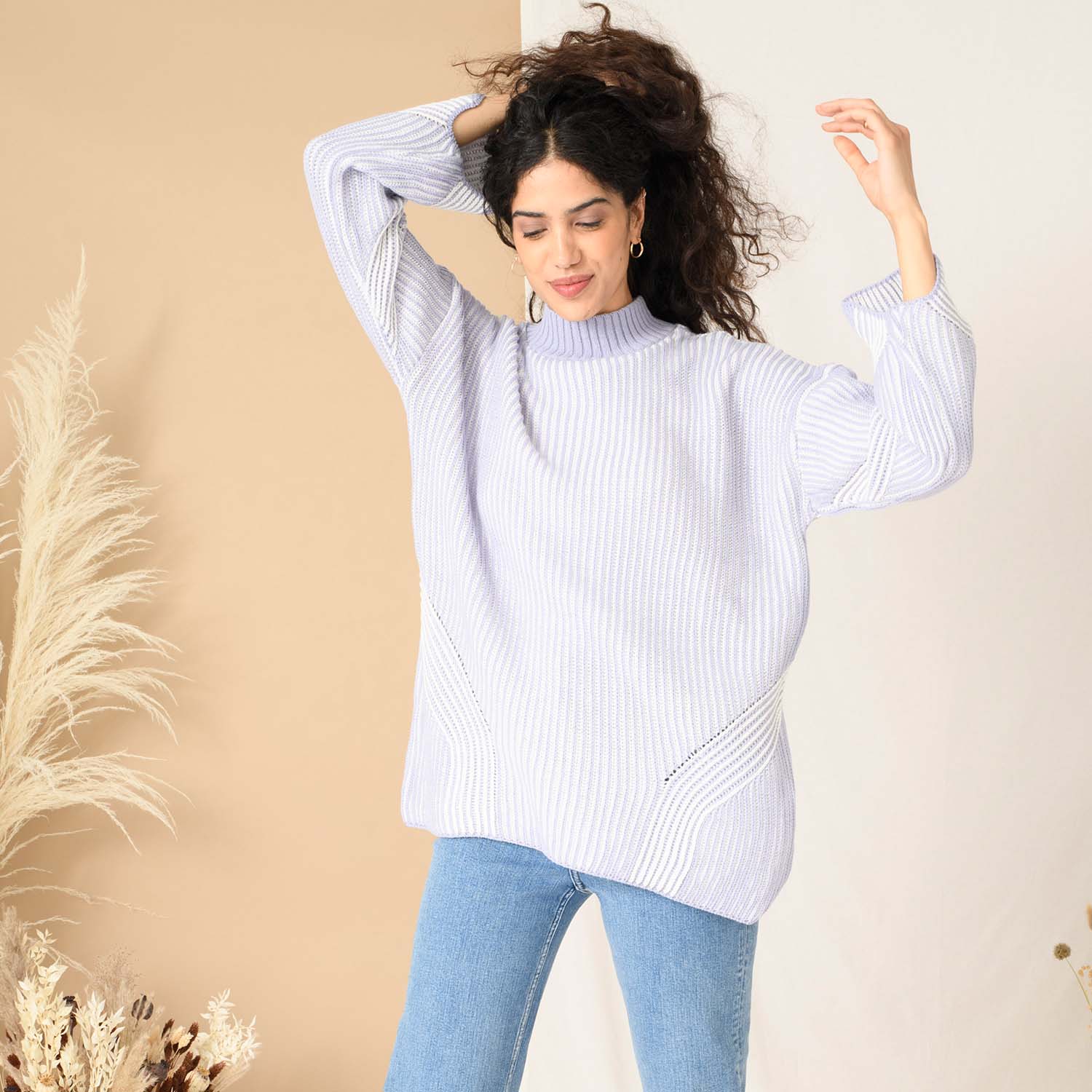 Rosa High Neck Knit Jumper - Pale Blue for wholesale on Faire4
