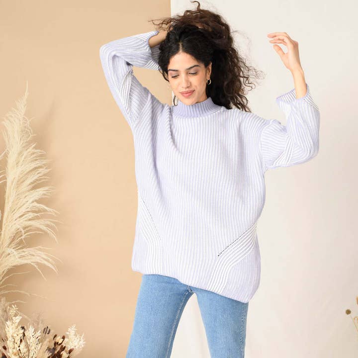 Rosa High Neck Knit Jumper - Pale Blue for wholesale on Faire4