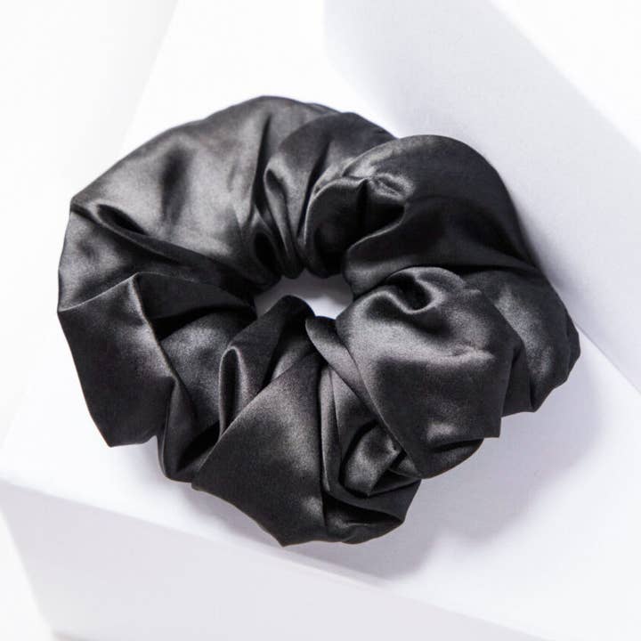 Luxury large Mulberry Silk Scrunchies - black for wholesale by Evelyn and Rose
